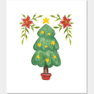 Cute Watercolor Christmas Tree Posters and Art